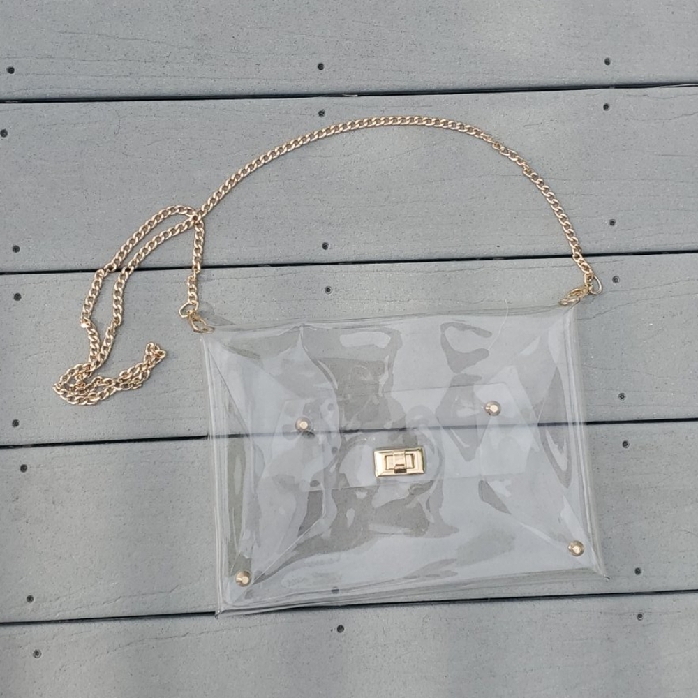 Clear purse with gold chain